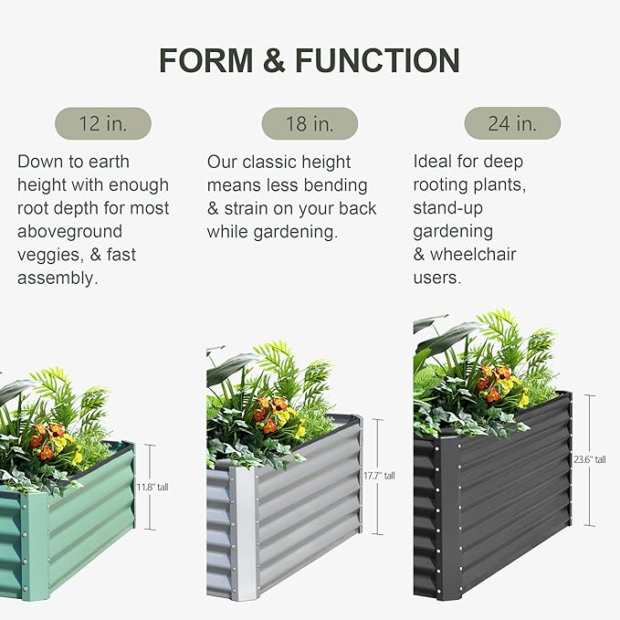 Domi Galvanized Raised Garden Bed, 8x4x1Ft Thickening Metal Planter Box for Vegetables Bottomless for Backyard Outdoor, 1" Deep w/ 228 Gallon Capacity - Dark Gray