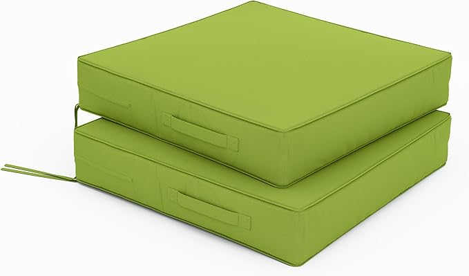 Patio Chair Cushions 22 X 22 X 4 Inch Waterproof Outdoor Seat Cushions for Patio Furniture, Outdoor Sofa Couch Pads with Ties & Handle, Set of 2, Grass Green