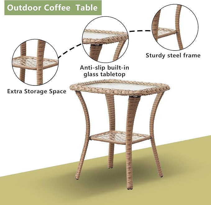 Outdoor Wicker Patio Furniture Set - 6 Piece Rattan Patio Conversation Set with 2 Rocking Swivel Chairs,2 Ottomans,1 Loveseat and 1 Side Table for Porch Deck Backyard Garden(Yellow/Beige)