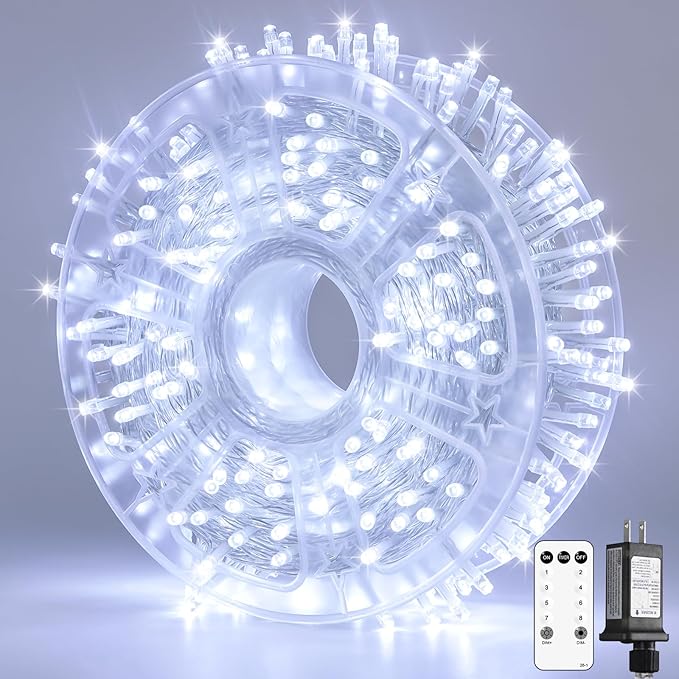 JMEXSUSS 132ft 400 LED Cool White Twinkle Lights for Christmas Tree, 8 Modes with Remote, Plug in for Bedroom Wedding Decoration