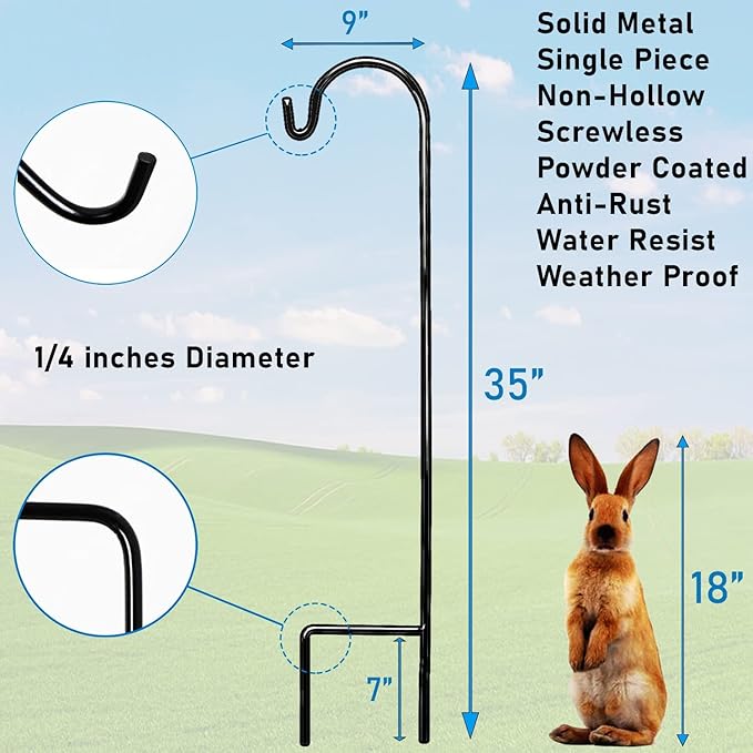 Ashman Shepherd's Hooks 35 Inch (4 Pack), Black, Made of Premium Metal for Hanging SolarLights, Bird Feeders, Mason Jars, Christmas Lights, Lanterns, Garden Stakes and Wedding Décor.