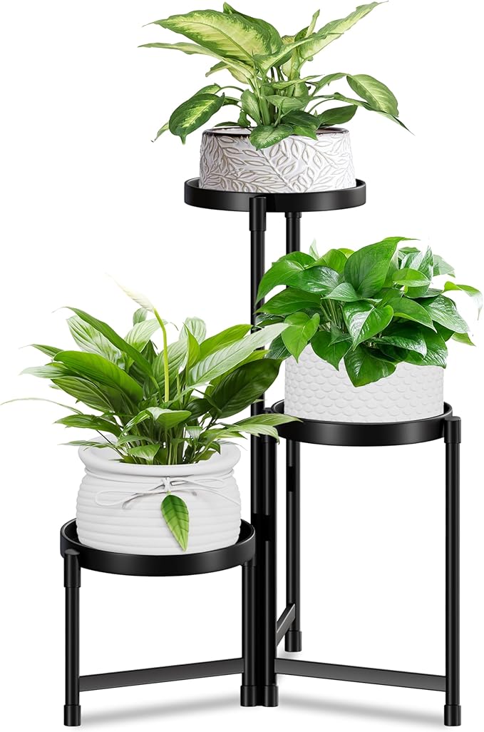 Plant Stand indoor outdoor - 3 Tier black Tall Metal Flower Pot Holder Potted Display Rack - Heavy Duty Corner Plant Shelf for Patio Garden Balcony Living Room Bedroom