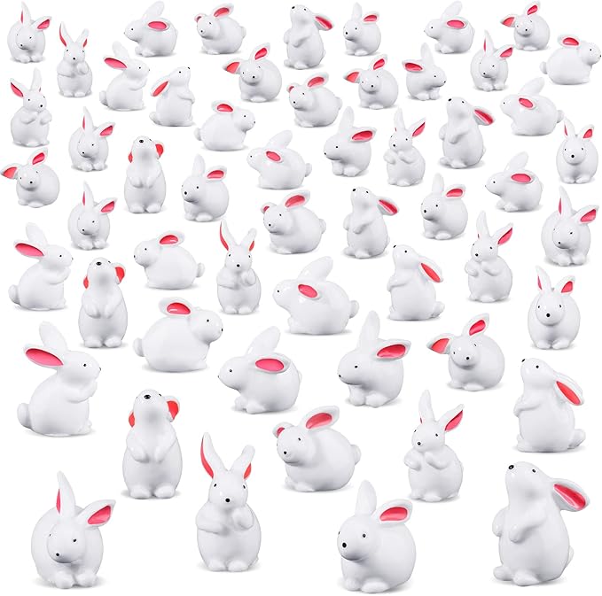 Marsui 100 Pcs Bunny Miniatures Figurines Rabbit Miniature Accessories Easter Garden Landscape Garden Rabbit for Easter Garden Accessories Dollhouses Decoration(Classic Rabbit)