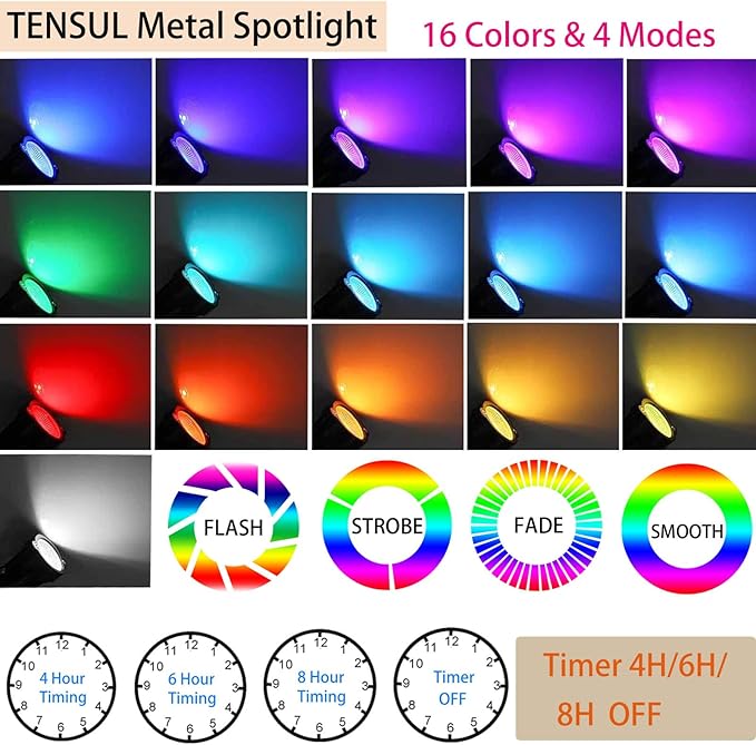 Christmas Outdoor SpotLights with Timer, 10W IP65 Waterproof Metal Landscape Lights Remote Colored Spot Lights RGB Color Changing Spotlight for Outdoor Yard Garden Lawn(2 Lights)