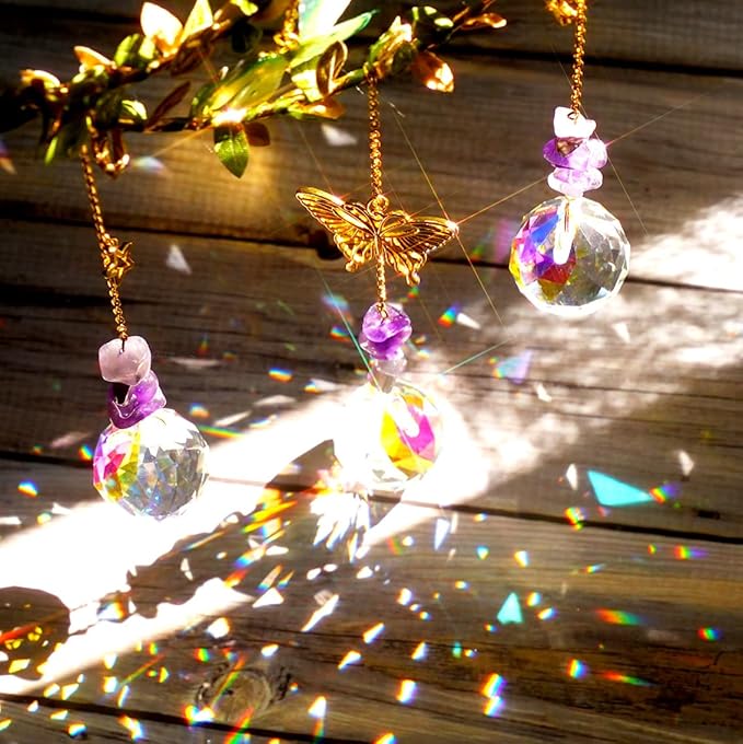 Suncatcher - Amethyst Moon Crystal Sun Catcher Window Hanging, Good Luck Charms Gifts for Women Chrismas Thanksgiving Birthday Crystal