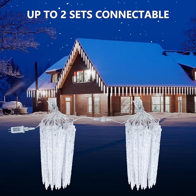 Christmas Meteor Shower Icicle Lights Outdoor, 19.8Ft With 20 Large Tube 480 LED Dropping Effect, Waterproof Decorations for House Eave Roofline, Multicolor