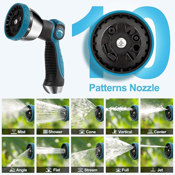 Retractable Garden Hose Reel - 5/8 inch x 80 ft Wall Mounted Hose Reel with 10 Pattern Nozzle & Any Length Lock, Heavy Duty Water Hose Supports Automatic Rewind & 180° Swivel, Black