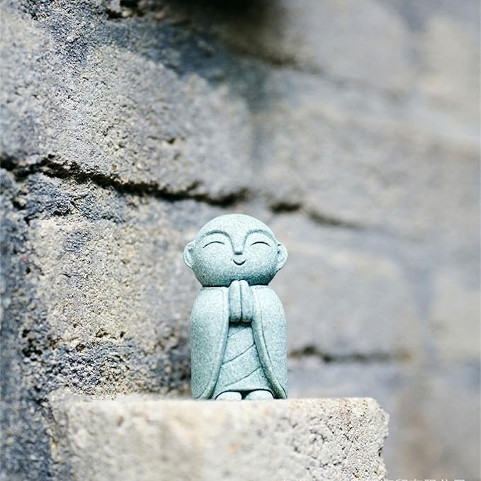 OwMell Japanese Jizo Monk Statue Praying, Buddha Jizo Statue Figurine Memorial Statue Aquarium Decoration for Garden Outdoor Ornament 2.6" - Namaste