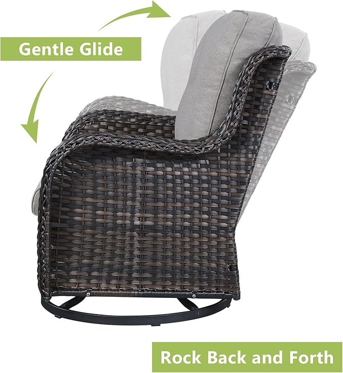 Outdoor Patio Swivel Rocker Chairs - Wicker Rattan Patio Swivel Rocking Chairs Set of 2 with High Back,Deep Seating and Comfort Cushions for Deck Porch Garden,rown/Grey