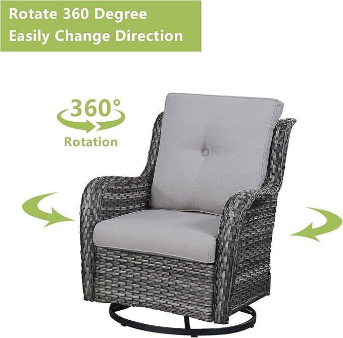 Outdoor Wicker Patio Furniture Set - 5 Piece Rattan Patio Conversation Set with 2 Rocking Swivel Chairs,2 Ottomans and 1 Loveseat for Porch Deck Backyard Garden(Mixed Grey/Grey)
