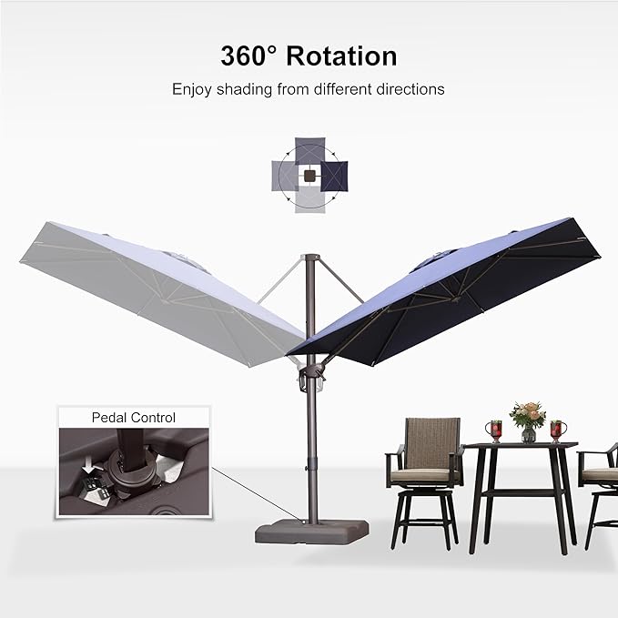 PURPLE LEAF 8 Feet Cantilever Patio Umbrella Square Umbrella with 360° Rotation and Aluminum Offset Hanging Outdoor Umbrella for Pool Garden Backyard Deck, Navy Blue