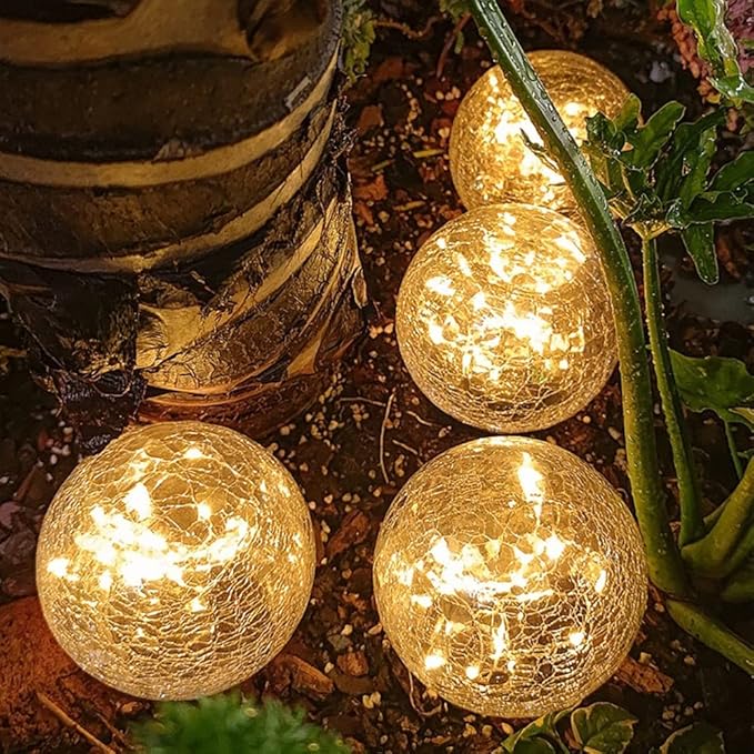 TOMEX Solar Garden Lights, Cracked Glass Ball Waterproof Warm White LED for Outdoor Decor Decorations Pathway Patio Yard Lawn, 1Pack (5.9")