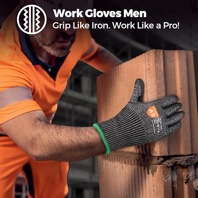 Donfri 3 Pairs A9 Cut Resistant Work Gloves for Men - Steel + HPPE Hybrid Safety Gloves for Men, ANSI Cut Level 9 Protection Flexible for Metal Glass Wood Construction Fishing