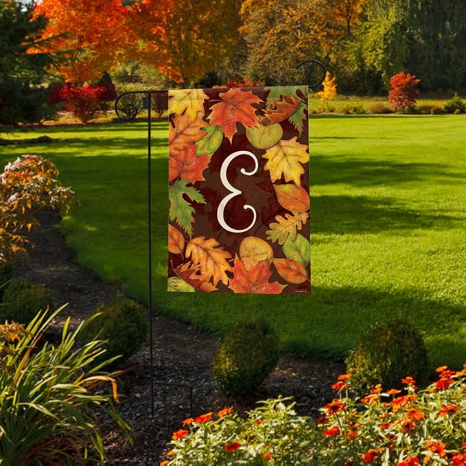 Briarwood Lane Fall Leaves Monogram Letter E Garden Flag