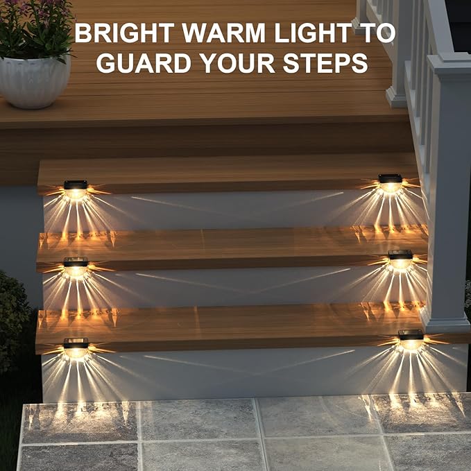 16 Pack Solar Deck Lights Outdoor, Solar Step Lights Waterproof for Outside, Yard, Patio, Garden, Pool, Railing, Stairs, Fence (Warm White)