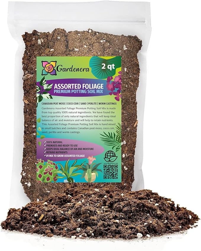 Organic Assorted Foliage Soil Mix by Gardenera - Specially Formulated for Nurturing Varied Foliage Displays - 2 Quart