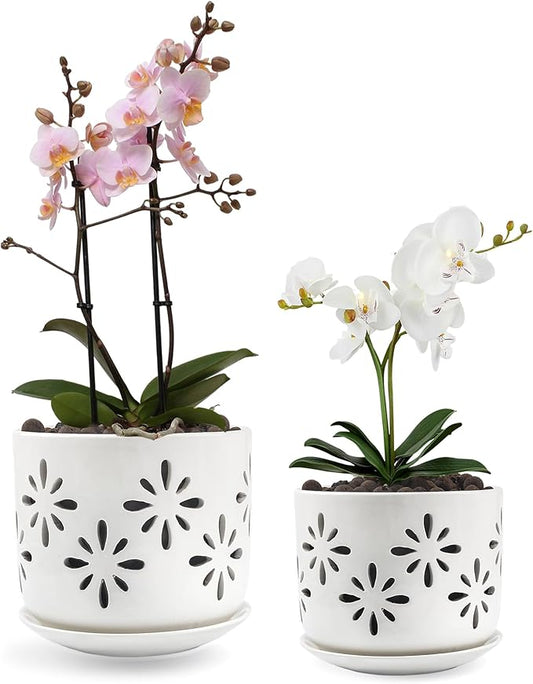 EFISPSS Orchid Pot-5+6 Inch,Ceramic Drainage Orchid Pots with Holes, Enhance Good Ventilation and Drainage,Orchid Pots Indoor/Outdoor Plants or Repotting