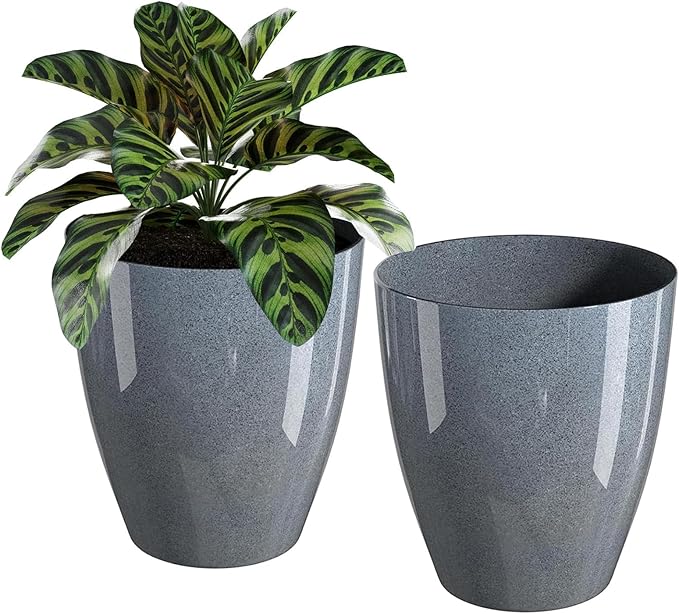 QCQHDU Plant Pots Set of 2 Pack,10 Inch Plant Pot for Indoor and Outdoor Plants with Drainage Hole,Flower Pots Modern Decorative Planter for Garden Plants (Dark Grey)