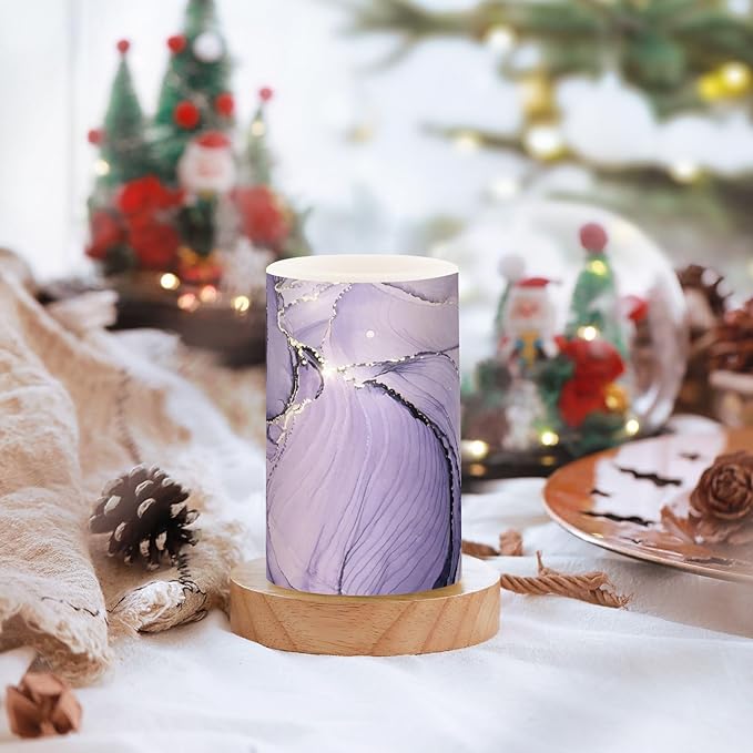 Flickering Flameless Candles, Purple Marble Lavender Liquid LED Candles with Remote Timer, Set of 2 Battery Operated Candle for Valentine Wedding Birthday