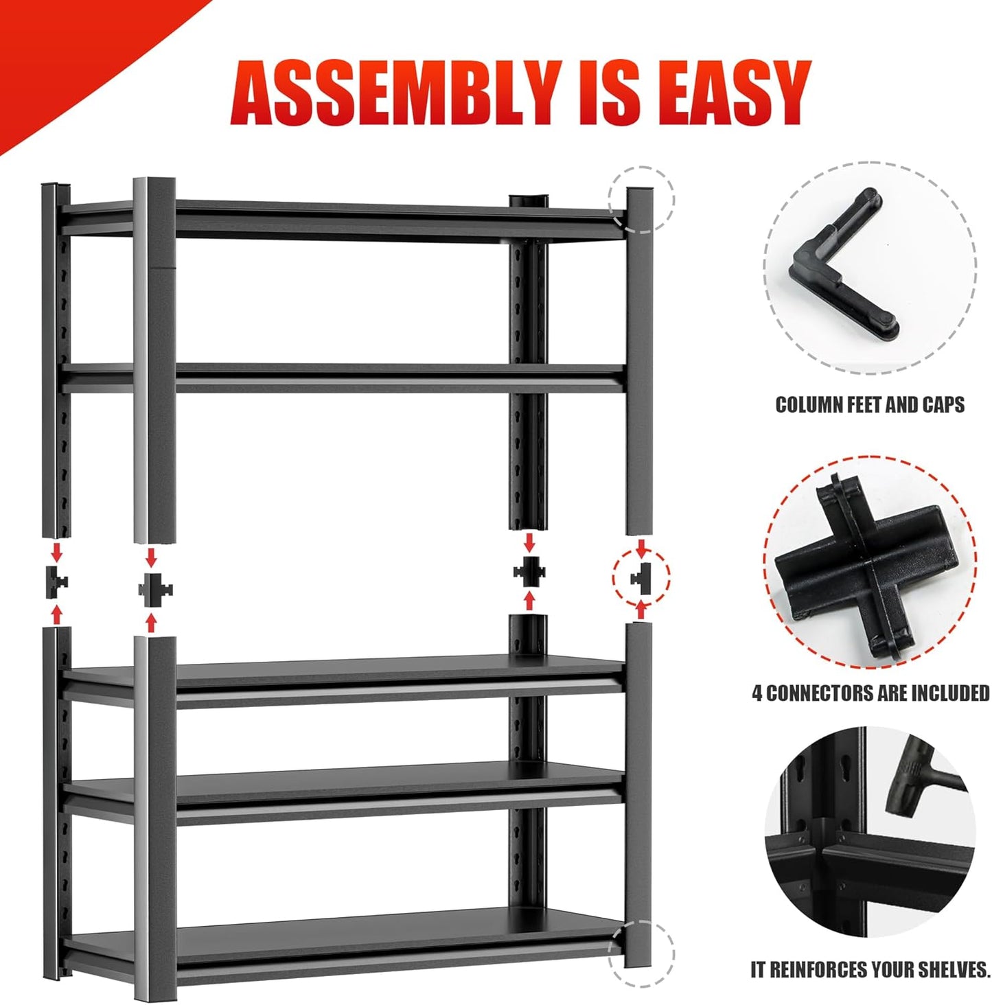 Heavy Duty Metal Garage Shelving Unit, Adjustable Steel Storage Racks, 5-Tier Utility Shelves, Industrial Warehouse Shelving for Garage Storage Solutions 18" D x48 W x78 H（5 pcs）