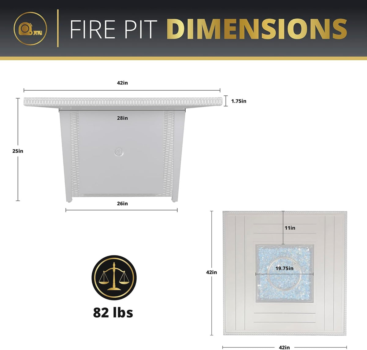 42'' Propane Fire Pit Table, 50,000 BTU Outdoor Gas Fire Table with Lid, Square Aluminum Fire Table with Wind Guard and Weather Cover, 2 in 1 Rattan Firepit Table for Outside Patio, Backyard, Gray