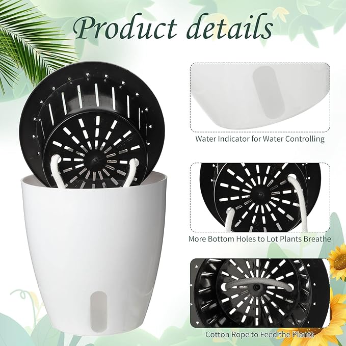 Eccliy 14 Pieces 5 Inch Indoor Plant Pots Self Watering Planters with Drainage Holes Plastic Flower Pots with Water Indicator White Violet Pots for Indoor Outdoor Garden Home Office Decor