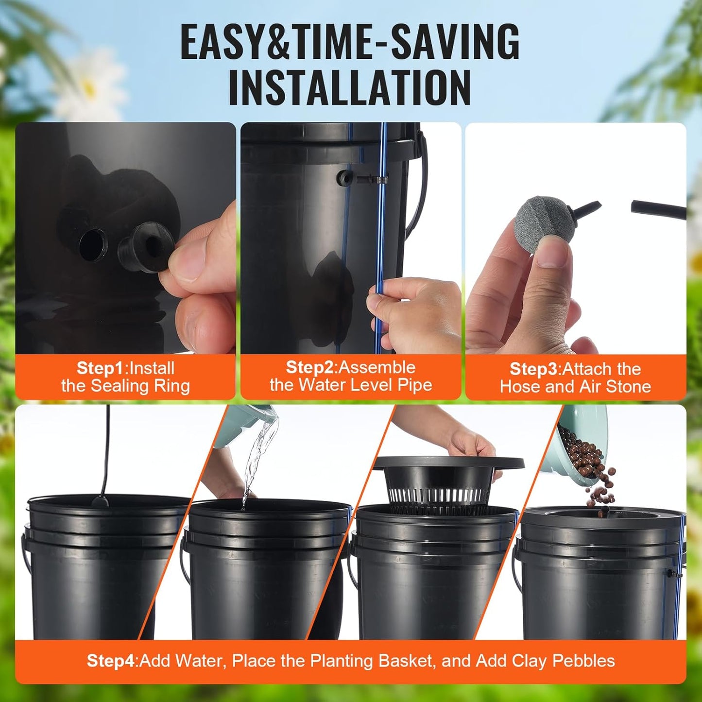 VEVOR DWC Hydroponics Grow System, Hydroponic Growing System with Top Drip Kit, 5-Gallon Deep Water Culture with Air Pump, Air Stone and Water Level Device for Leafy Vegetables(1 Bucket+Top Drip Kit)