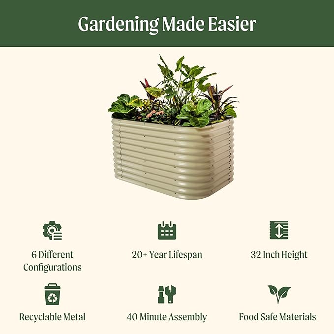 Vego garden 32" Extra Tall Raised Garden Bed Kits, 6 in 1 Modular Raised Planter Box for Vegetables Flowers Fruits Oval Metal Raised Garden, Sky Blue