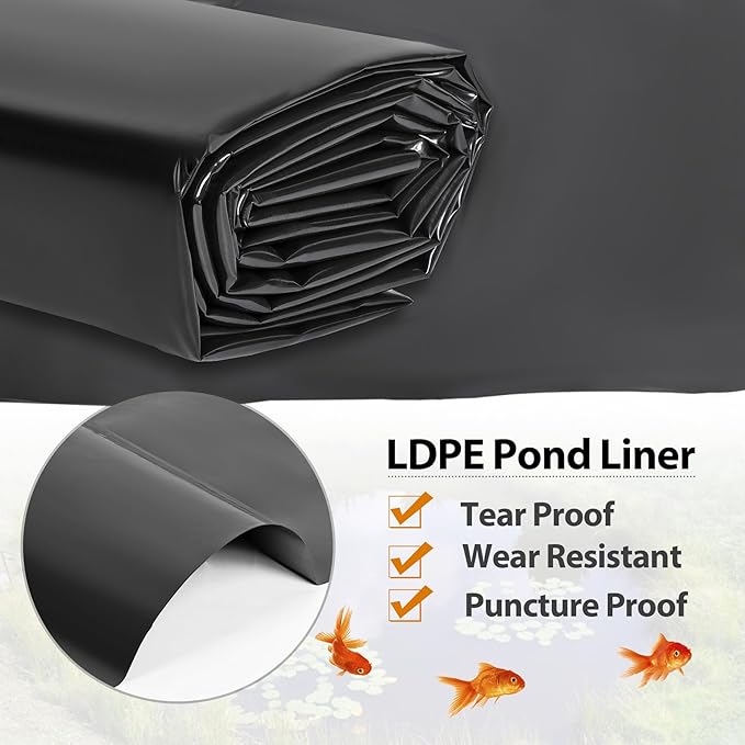 Pond Liners 20 x 20 Feet, Easy Cutting LDPE Pond Liner 20 Mil, High Preformed Koi Pond Liner for Ponds, Streams, Fountains and Garden Waterfall