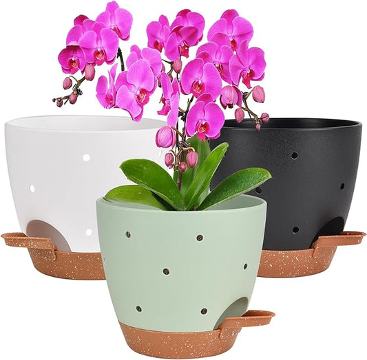 6 Inch Orchid Pots with Holes, 3 Pack Self Watering Planters for Orchids Plastic Orchid Pot Plant Flower Pots for Orchids Indoor Outdoor (Multicolor)