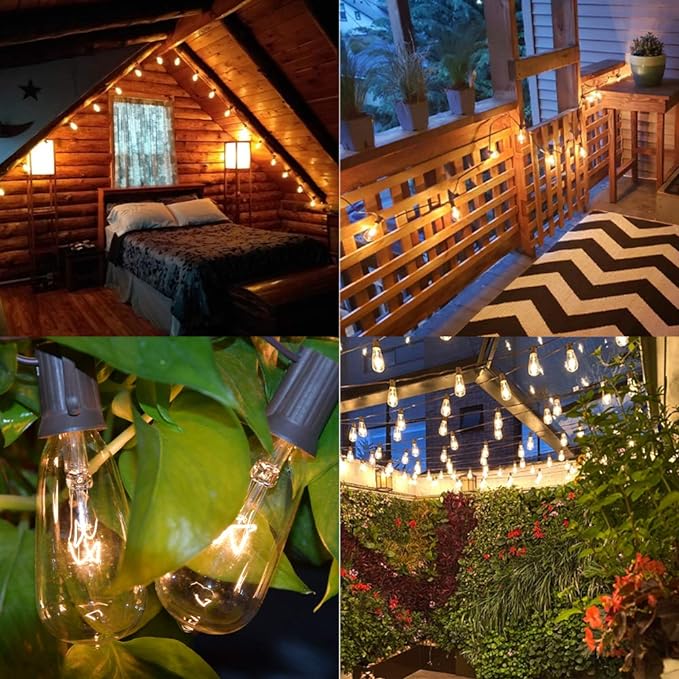 GOOTHY 10Ft Outdoor String Lights with 11 Clear Edison Bulbs (1 Spare) C9/E17 Base, ST40 Vintage Patio Stirng Lights Connectable Bistro Lights UL Listed for Backyard Wedding Garden Decor- Brown