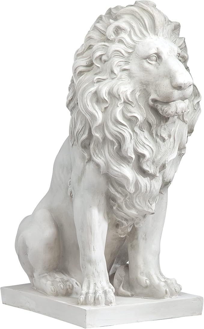 Design Toscano Lion of Florence Sentinel Indoor/Outdoor Animal Statue, 28 Inch Tall, Cast Stone Resin, Antique Stone Finish