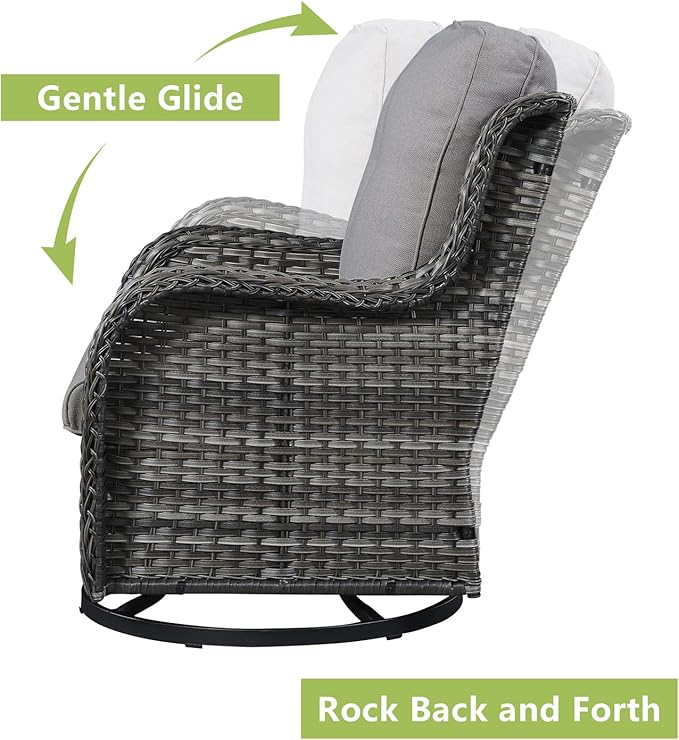 Outdoor Patio Swivel Rocker Chairs - Wicker Rattan Patio Swivel Rocking Chairs Set of 2 with High Back,Deep Seating and Comfort Cushions for Deck Porch Garden,Mixed Grey/Grey