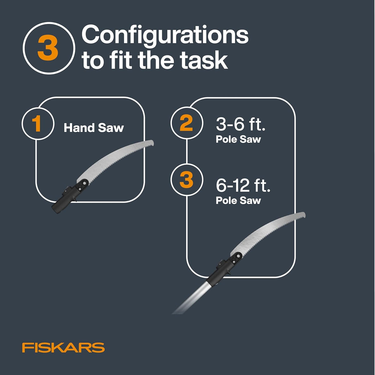Fiskars XtendControl Extendable Tree Pruner (12 ft), Adjustable Branch Trimmer with 15" X1 Saw, 3-6 ft Extension Poles, and Secure Locking System for Precision Cutting