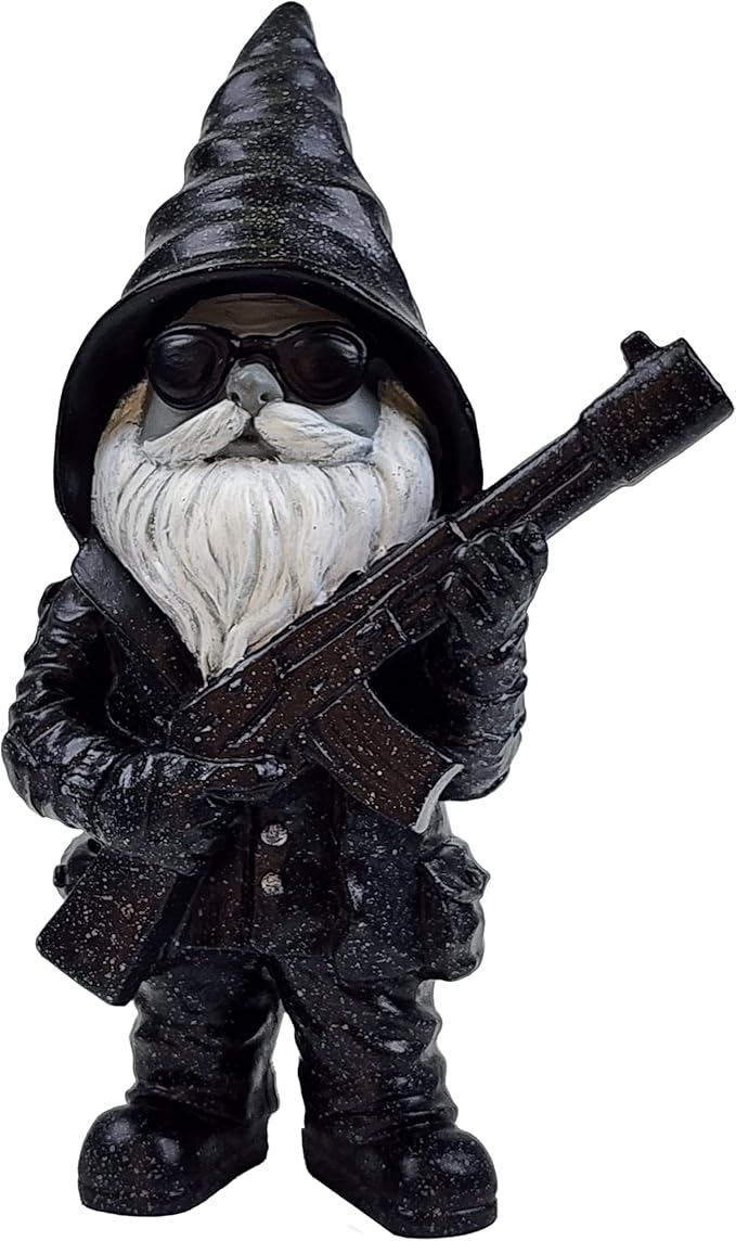 Better Office Products Garden Gnome Statue, 8" Height, Handcrafted Waterproof, UV-Resistant Polyresin Lawn Patio Porch Ornament Decoration (Stone Cold Hitman)