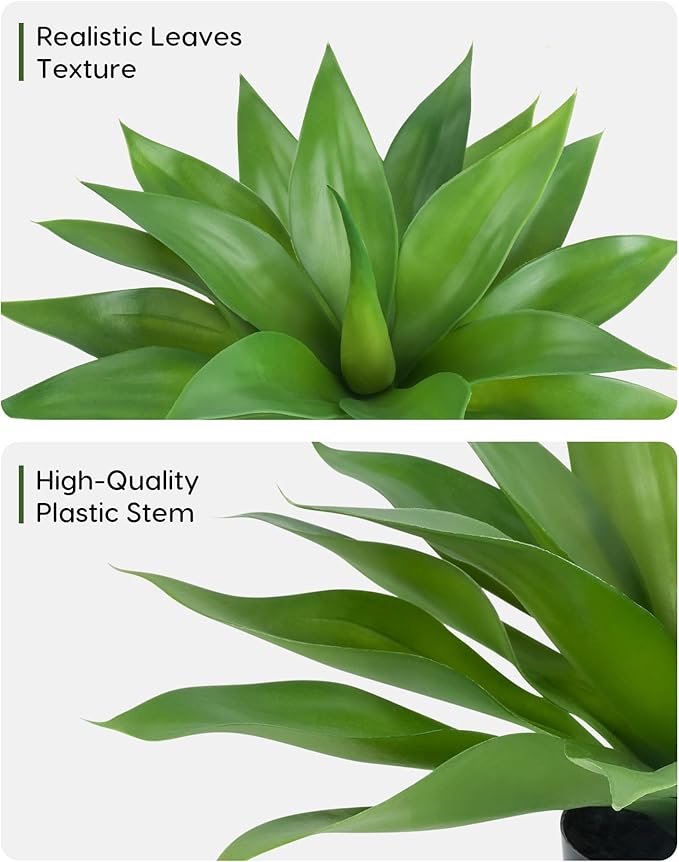 Velener Fake Agave with Black Pot, Artificial Plant Outdoor Agave - Fake Plants for Indoor and Outdoor Decor(16 Inch)