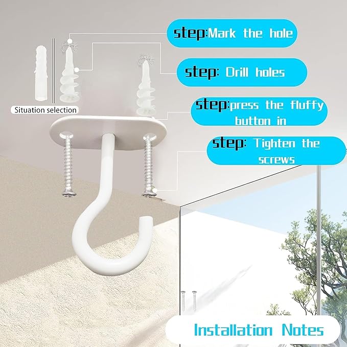 Ceiling Hooks for Hanging Plants-Metal Heavy Duty Wall Mounted Hangers for Hanging Bird Feeders, Planters, Wind Chimes, Include Professional Drywall Anchors (Pure White) 3 Pack