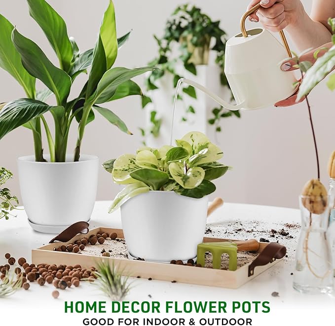 Eco Friendly Plant Pot Set -20-Pack Home Decor Flower Indoor and Outdoor Plastic Pots with Drainage Holes, Assorted Sizes (7", 6.6", 6", 5.3", 4.8") - Stackable Garden Versatile Planters