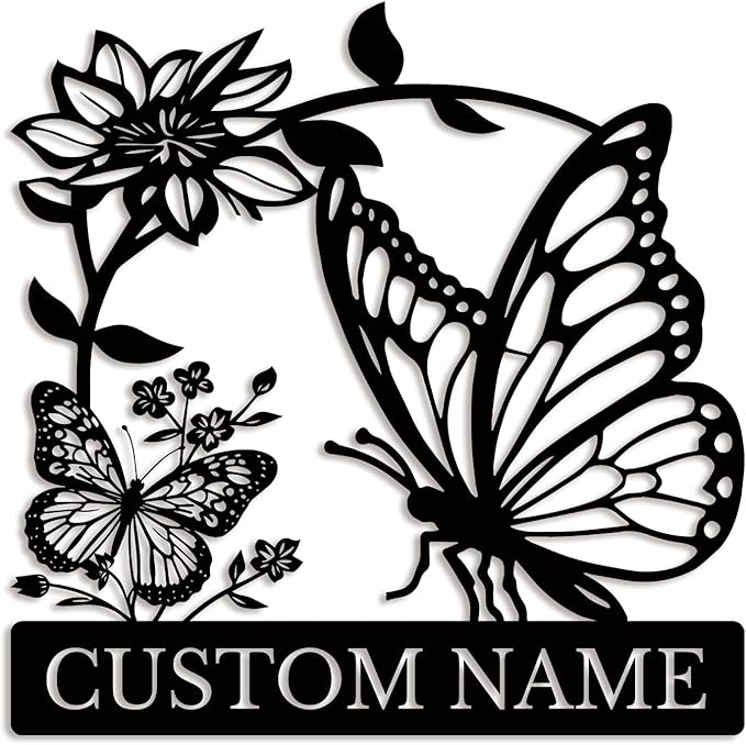 Custom Butterfly Metal Sign,Personalized Butterfly House Number Signs,Personalized Gardener Name Sign,Garden Patio Wall Decor (Style-5)
