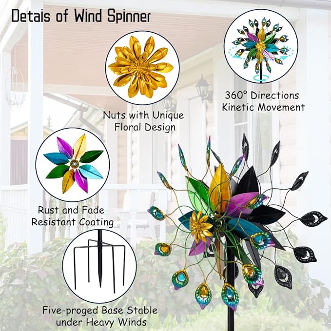 DREAMYSOUL Outdoor 360 Degree Wind Spinner, Metal Wind Spinners for Yard and Garden Large Wind Sculpture Garden Decor (66 * 16 Inches)