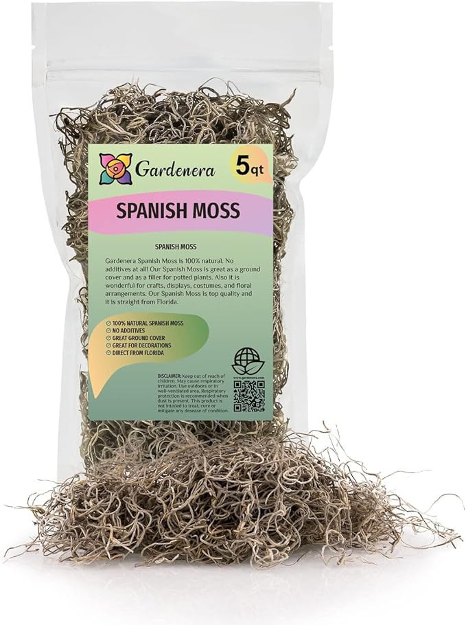 Premium Natural Spanish Moss | Natural Preserved - Great Ground Cover - Filler for Potted Plants - by GARDENERA - 5 Quart Bag
