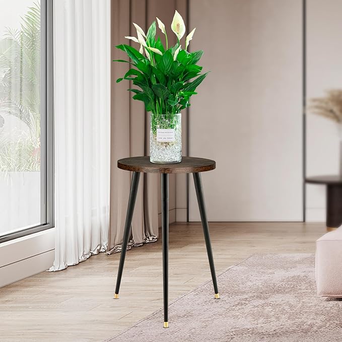 Tall Plant Stand Indoor, Mid Century Wood Plant Stand Plant Table for Flower Pots, Heavy Duty Metal Plant Holder, Modern Home Decor Small Round Side End Table (11.8"x20")