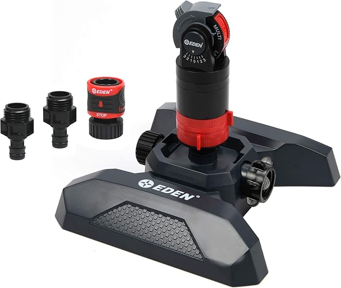 Eden 96122 Metal Adjustable 6-Pattern Mobile Rotary Gear Drive Garden Sprinkler & 94124 Multi Pattern Turbo Gear Drive Sprinkler Plus Misting System