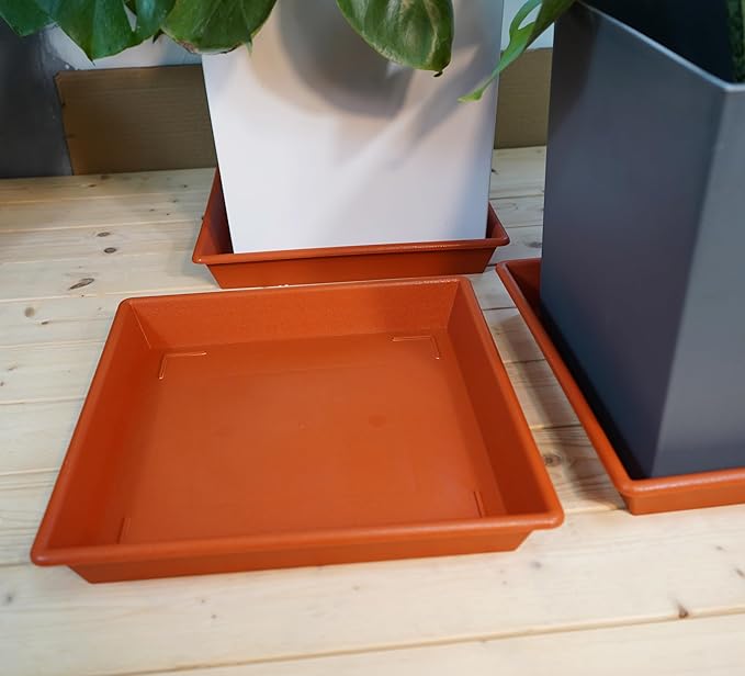 Square Plant Saucer 16 Inch 5 Pack, Plant Stand Plant Trays for Pots Heavy Duty Plastic Plant Saucers for Indoors Outdoors, No Holes Terracotta Plant Lover Gardening Gifts
