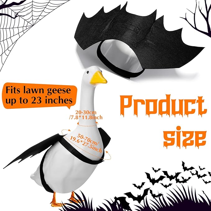 Halloween Goose Outfit Lawn Porch Goose Outfit Spider Bat Costume Plastic Goose Clothing for 23" Goose Halloween Outdoor Patio Yard Lawn Art Decoration(Bat)
