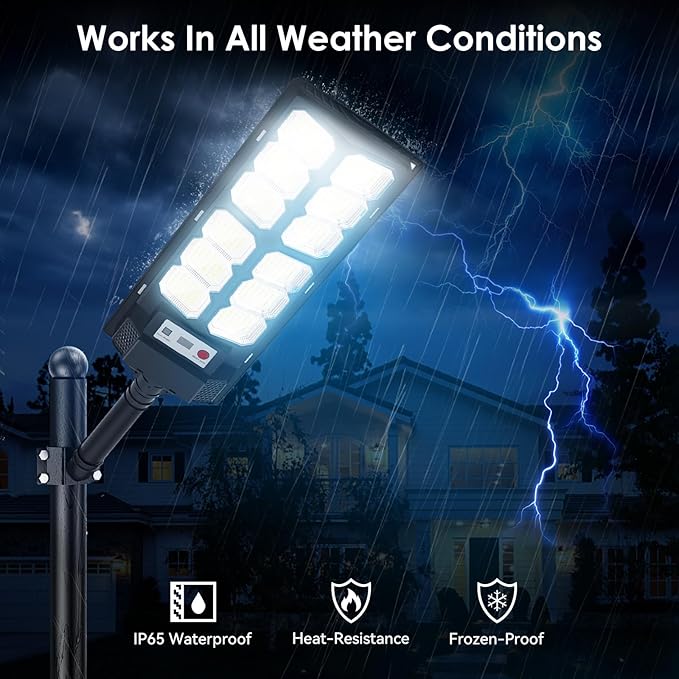 4-Pack Solar Street Lights Outdoor, 13000LM 6500K Waterproof LED Solar Flood Lights with Motion Sensor, Dusk to Dawn Solar-Powered Light for Outside, Security Lights for Parking Lot Yard Driveway