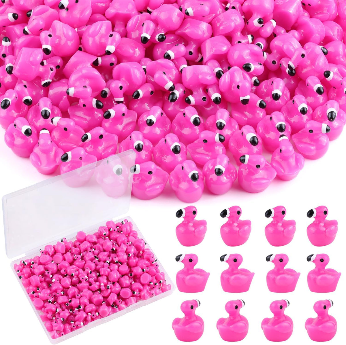 150PCS Mini Resin Animals Cute Rose Pink Tiny Flamingo Ducks, Miniature Figures to Hide, Small Animal Toys Accessories Bulk for Topper Garden Dollhouse Landscape Aquarium Ornaments DIY Crafts & Decor