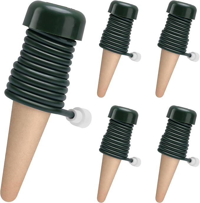BYDOLL Plant Self-Watering Stakes Automatic Watering Terracotta Spikes for Indoor Outdoor Plants,Houseplant Insert Devices for Vacation use,Bonsai Drip Irrigation System (5 Pack)