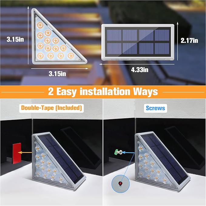 VOLISUN Solar Stair Lights 6 Pack, Solar Step Lights Waterproof IP67, Outdoor Step Light with 13 LEDs, Outdoor Lighting Decor for Yard Stair, Patio, Front Step, Front Porch and Deck(Cool White)