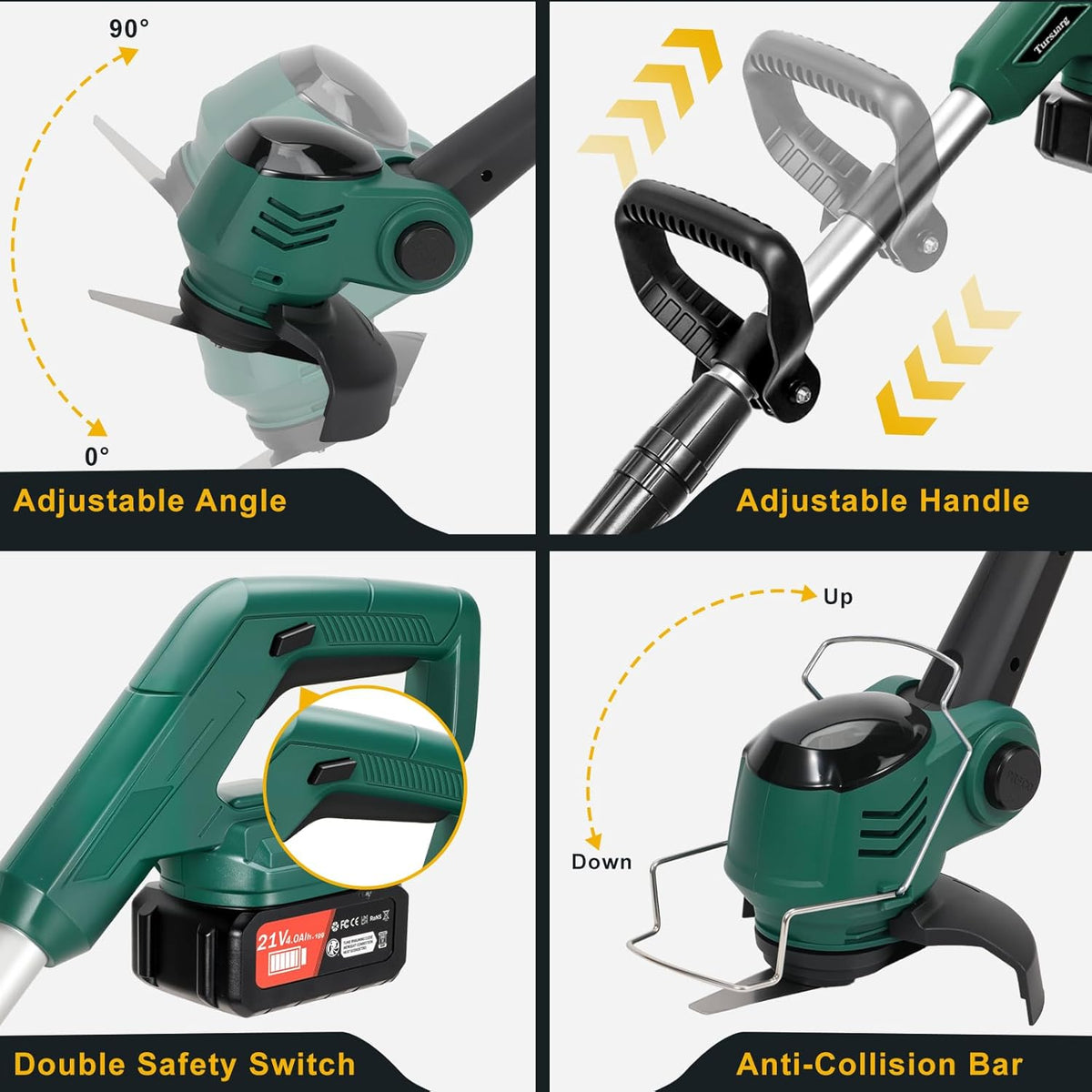 Electric Weed Wacker Cordless, Electric Grass Trimmer 21V 4.0Ah Battery Powered Weed Trimmer, 3 in 1 Lightweight Brush Cutter/Edger/String Trimmer with 2 Types Blade & for Garden and Yard Lawn